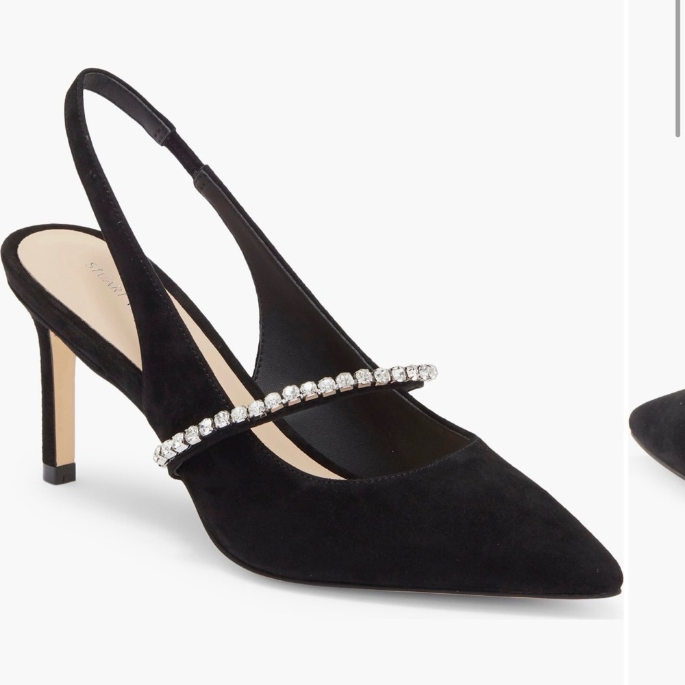 Stuart Weitzman Black Heels with Crystal Embellishment